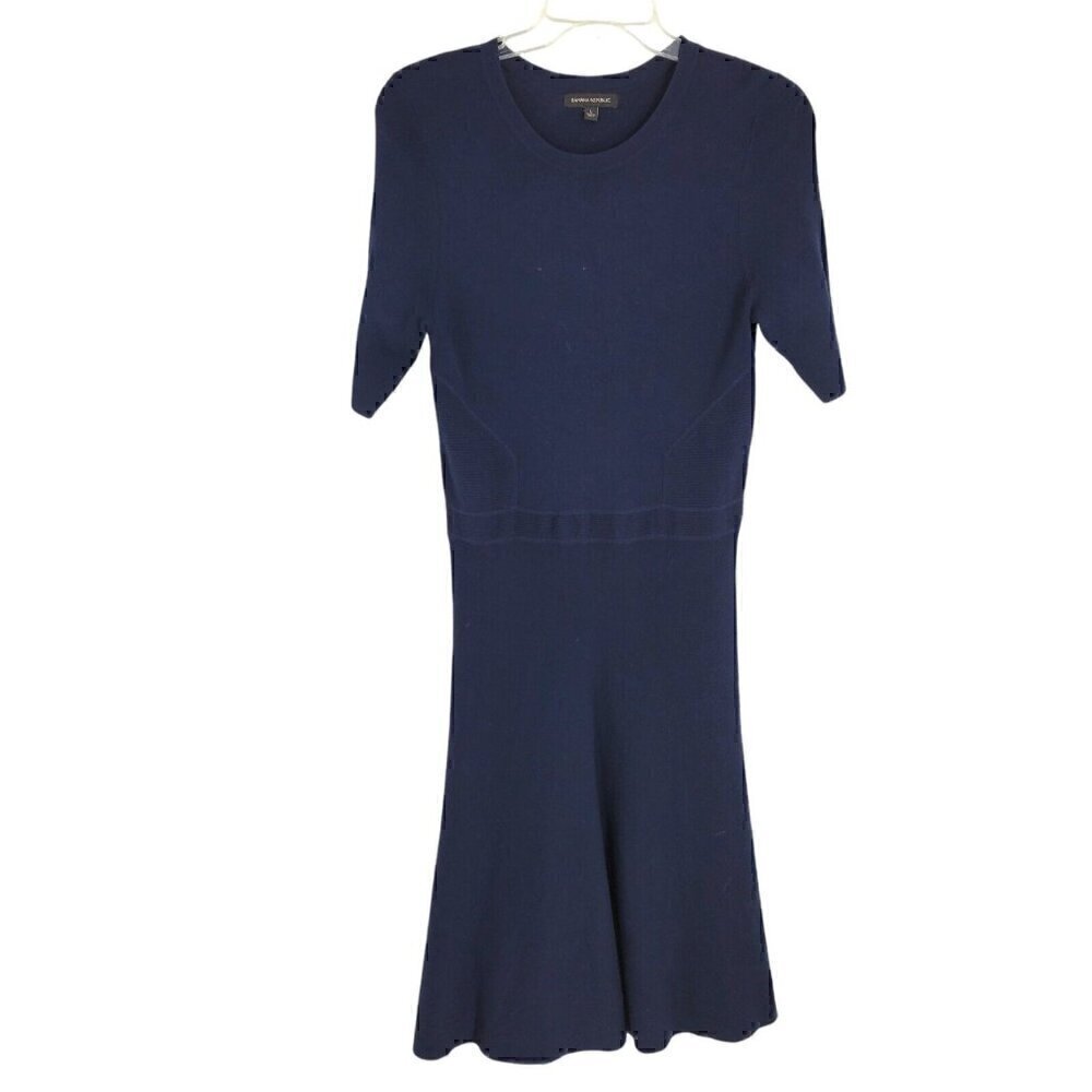 Banana Republic A Line knit Dress Midi Blue Preppy Twee dark academia stretch